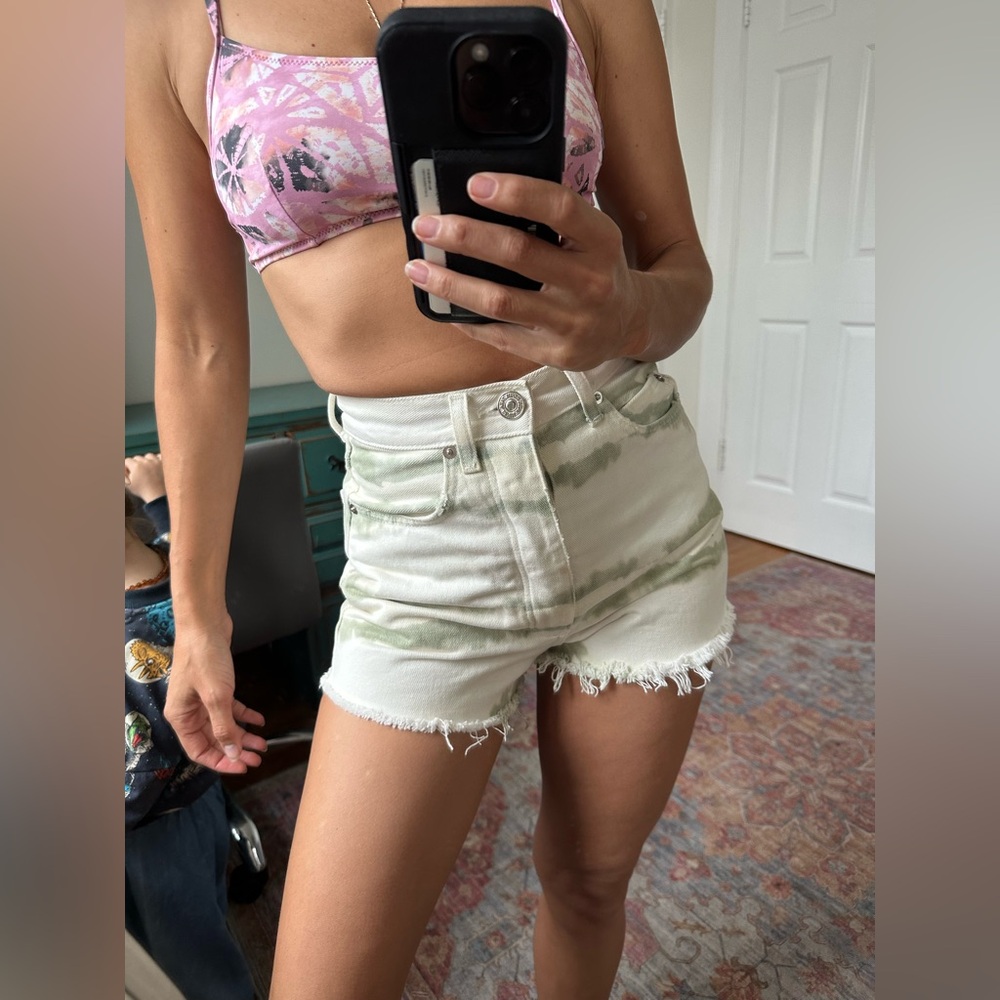 Zara Green Tie-Dye Jean Shorts